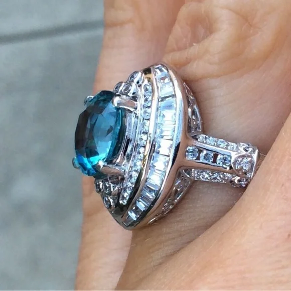 3.8ct Natural Earth Mined Blue Unheated Zircon Tanzania Cocktail Ring 5 NEW